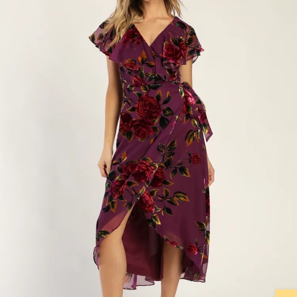Floral Velvet Wrap Midi Dress